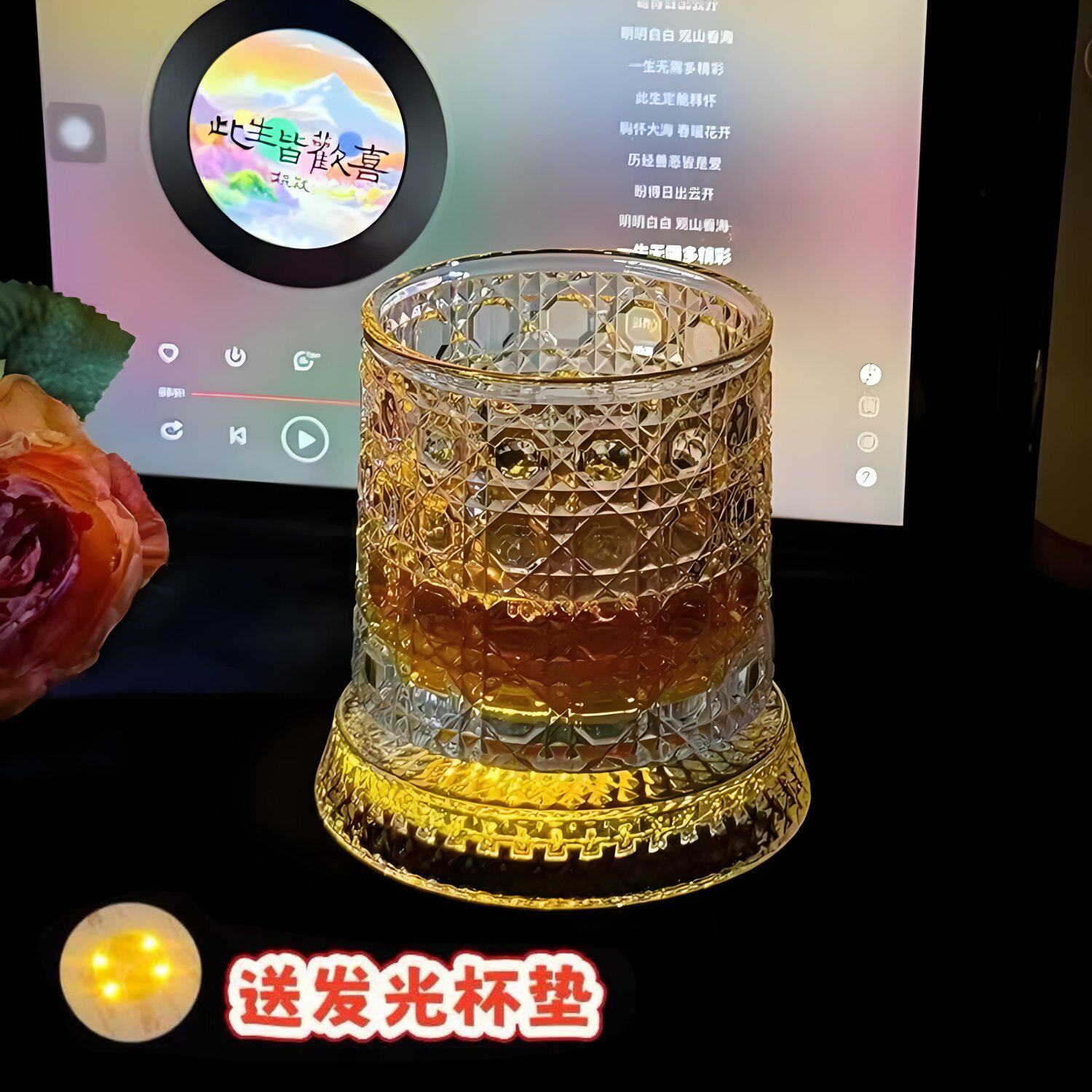 抖音爆款威士忌转转杯旋转酒杯玻璃网红高级洋酒白兰地会转的杯子