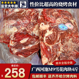 包邮4斤国产m9广西河池和牛雪花肉块烤肉烧原切新鲜清真谷饲牛肉