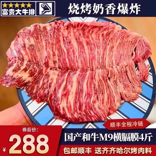 包邮4斤国产m9和牛横膈膜切片