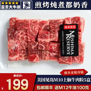 包邮5盒美国见岛m10和牛上脑牛肉粒雪花谷饲烧烤炖煮牛腩块口粮