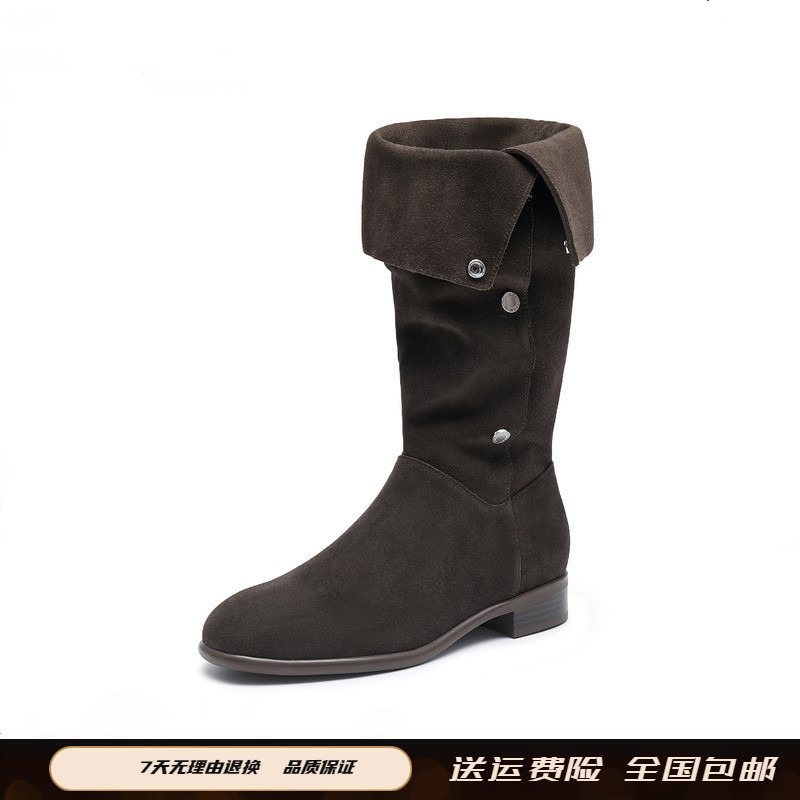 女鞋2024冬季新款流浪牧歌复古西部牛仔靴长靴ESA04DS4