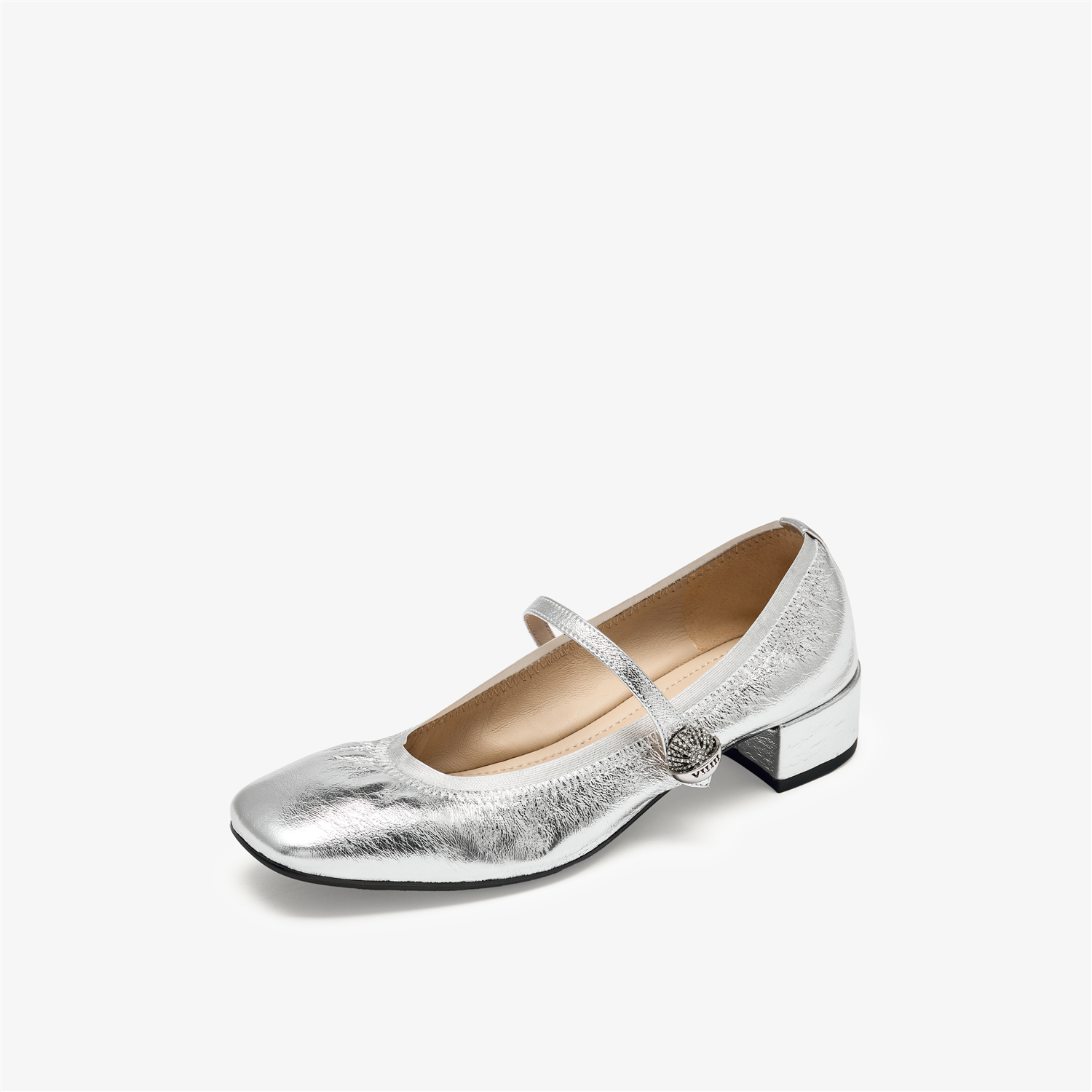 商场同款女鞋可露丽2025秋季新款法式芭蕾玛丽珍鞋小皮鞋银色单鞋