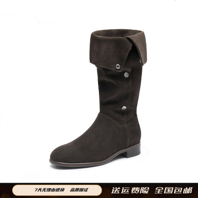 女鞋2024冬季新款流浪牧歌复古西部牛仔靴长靴ESA04DS4