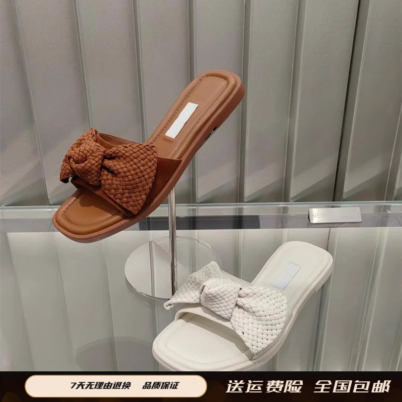 商场同款女鞋2025夏季新款时尚蝴蝶结一字拖平底女凉拖子EEQ19BT5