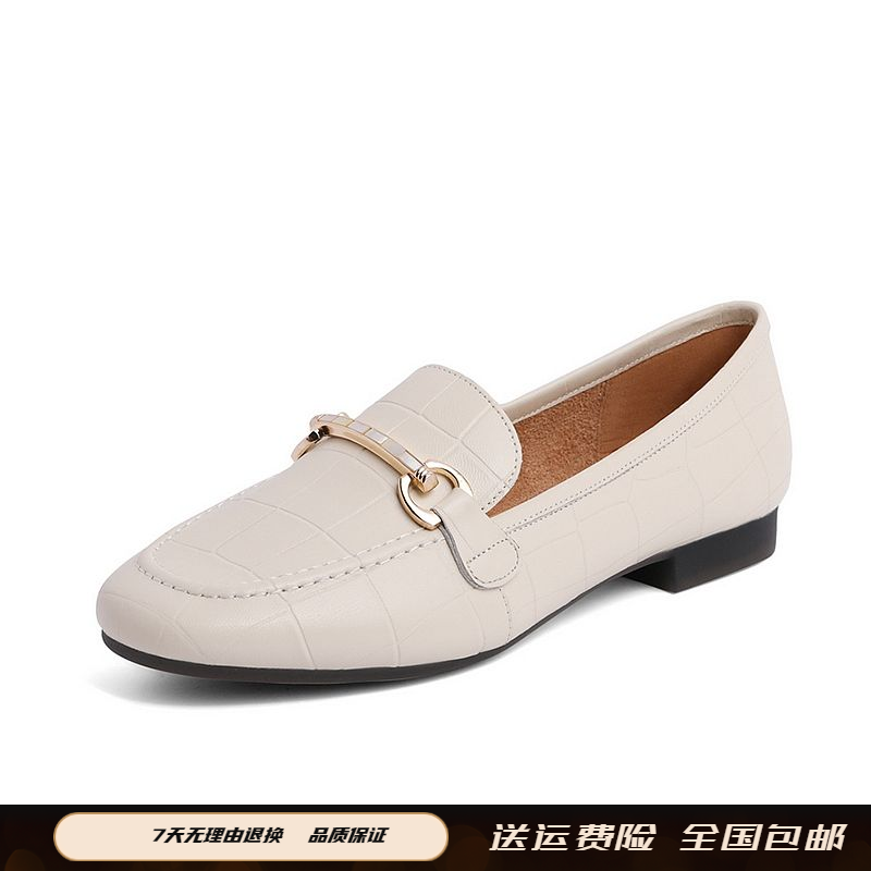 商场同款2023秋新款复古压花乐福鞋奶奶鞋平底休闲单鞋女W7N1DCA1