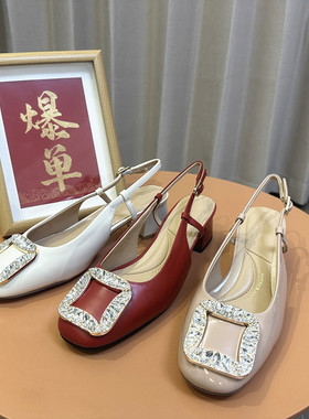 有钱钻2025年春夏新款配裙方钻扣包头新中式高跟凉鞋TA54320-13