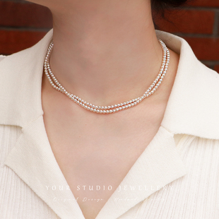 《莱茵河 》双层设计缠绕麻花项链极细珍珠项链锁骨链纯银S925