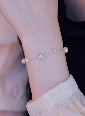 闪耀星辰 满天星设计款超亮施家珍珠手链可调节美国14K包金礼物女