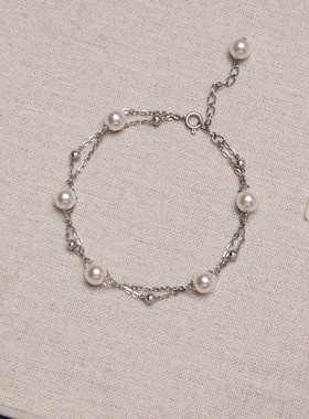 自留款正圆无暇施家珍珠手链气质礼物女手串可调节双层满天星手工