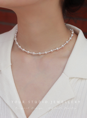 高级感法式蕾丝串珠施家珍珠项链锁骨链纯银S925礼物女小众设计