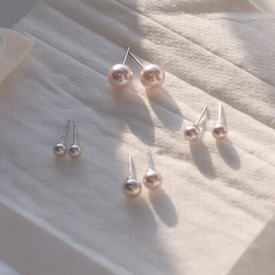 Menta Rose/优雅曼塔玫瑰色珍珠耳钉银针气质耳饰礼物女温柔优雅