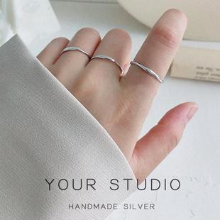 YOUR正品S925纯银戒指可调节不规则波浪纹设计感开口戒子简约叠戴
