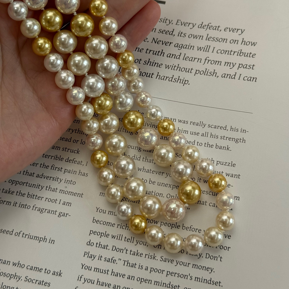 白蝶皇后千金款人造澳白珍珠项链元宝扣纯手工打结正圆无暇毛衣链