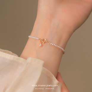 特细2mm施家珍珠手链美国14k包金超亮小灯泡手串女可叠戴气质