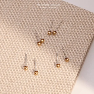 Bright 极细3mm进口施家珍珠耳钉S925银耳饰Crystal Gold 浓金