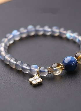 天然灰月光拉长石蓝晶手链女正能量天然石小众设计送女友闺蜜礼物