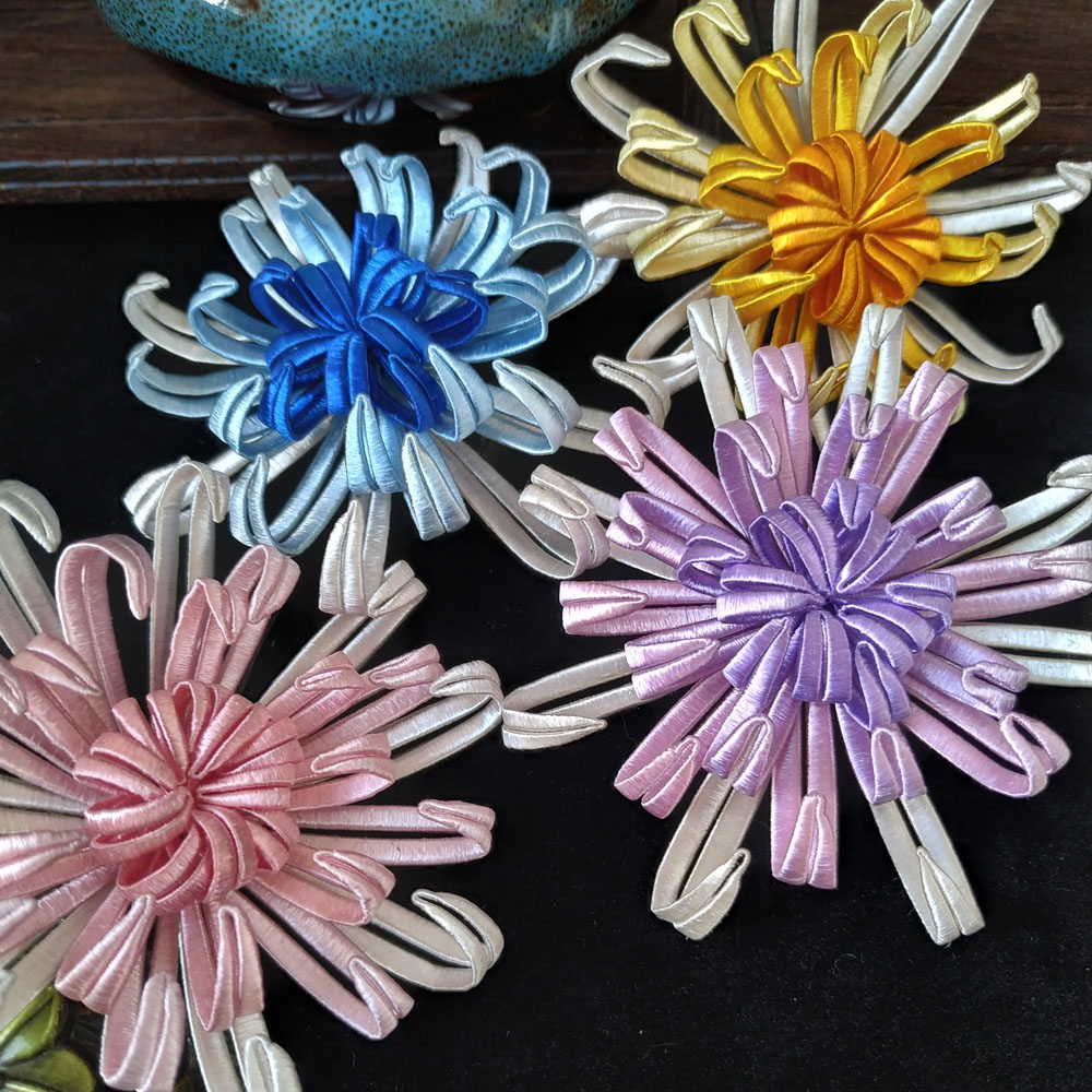 洛城古都 缠花成品单菊花发夹日常发饰百搭发簪古风簪子汉服配饰