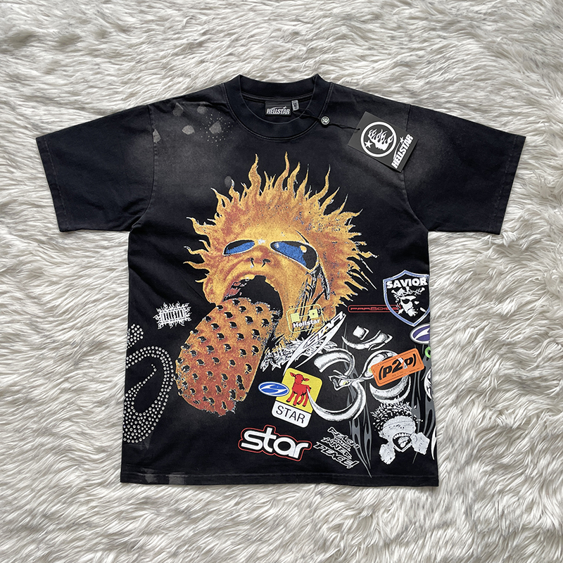 Hellstar Studios欧美风潮流火焰涂鸦黑色短袖T恤