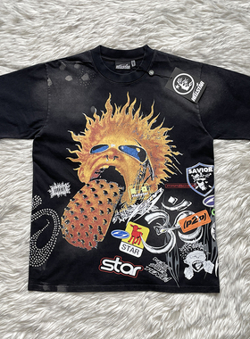 Hellstar Studios欧美风潮流火焰涂鸦黑色短袖T恤