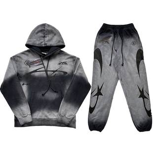 Hellstar Studios Grey Hoodie 洗水男女休闲连帽卫衣长裤套装