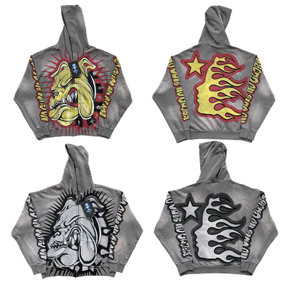 Hellstar Studios Bull Dog Zip Up Hoodie 狗头印花拉链休闲卫衣