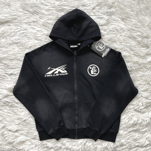 Hellstar Sports Zip Up Hoodie大logo洗水男女纯棉拉链卫衣