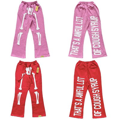 That's A Awful Lot of Cough Syrup骷髅刺绣裂纹印花休闲长裤