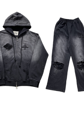 Vertabrae Embroidered  Logo Hoodie 磨烂破洞刺绣卫衣长裤套装