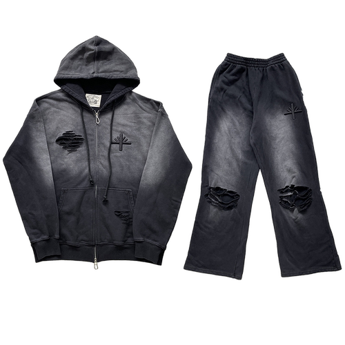 Vertabrae Embroidered  Logo Hoodie 磨烂破洞刺绣卫衣长裤套装