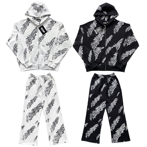 Hellstar Studios Graffiti Zip Up Hoodie 印花连帽卫衣长裤套装