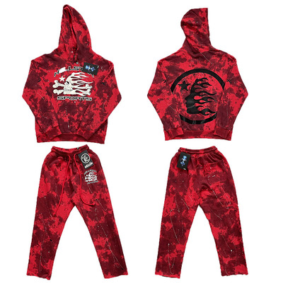 Hellstar Sports Tie Dye Hoodie pants红色扎染泼墨重工长裤卫衣
