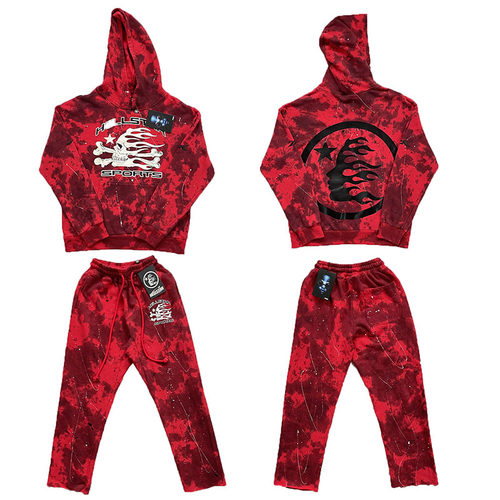 Hellstar Sports Tie Dye Hoodie pants红色扎染泼墨重工长裤卫衣