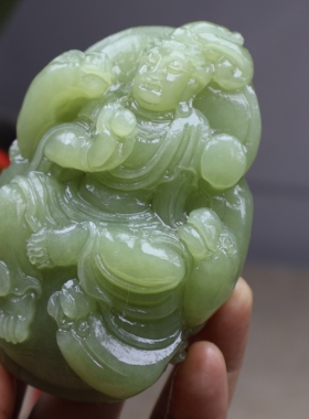 新品毛货天然和田玉黄玉观音菩萨手把件包抛光