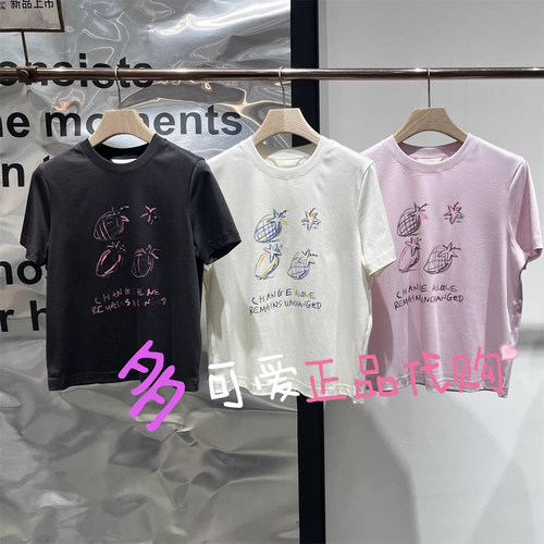 衣播商场同款T恤2025秋BDS3YD3017新款休闲印花短袖上衣心动时光