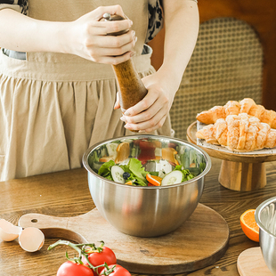 家用不锈钢沙拉盆厨房备菜洗菜料理盆水果拌色拉碗烘焙加深揉面盆