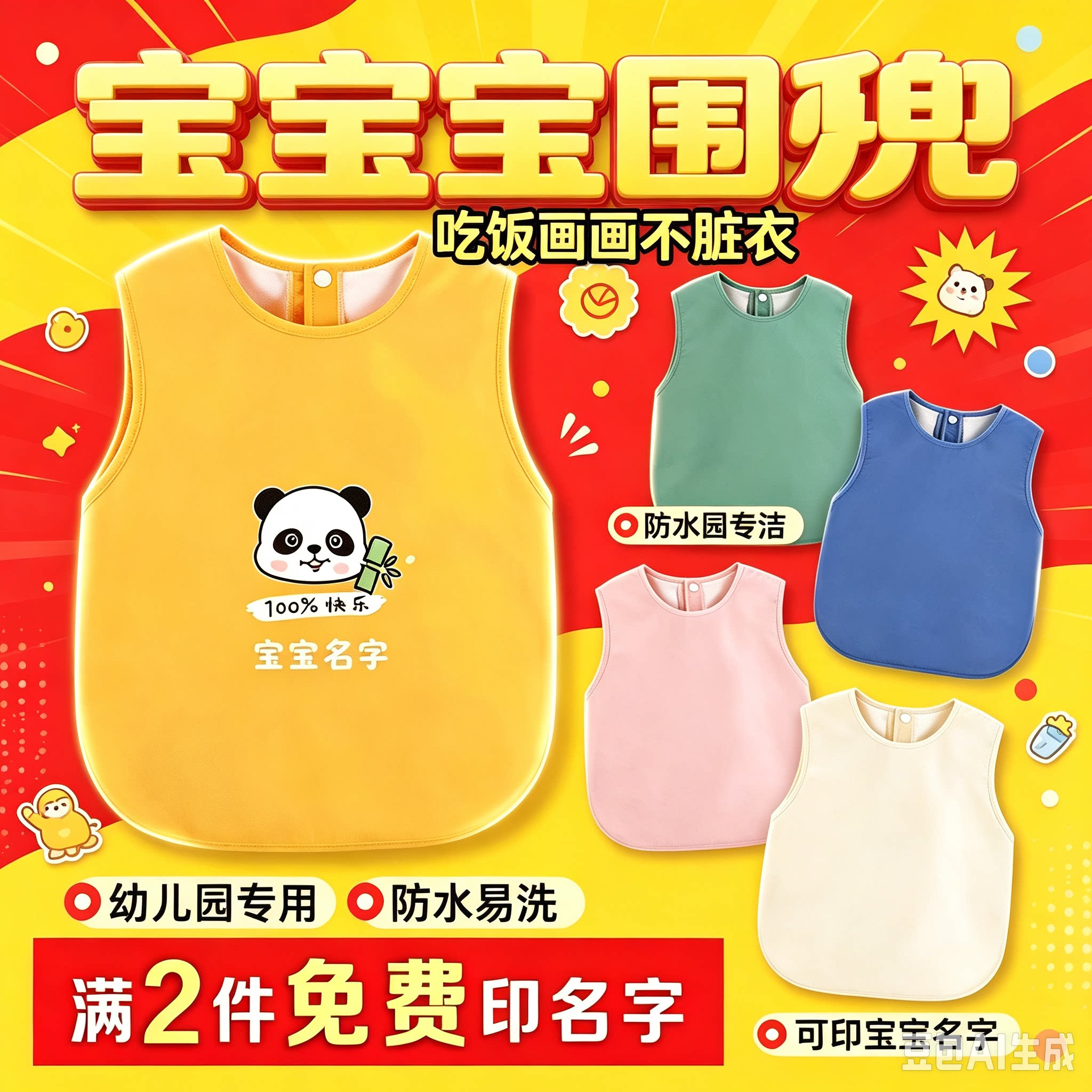 儿童罩衣防水防脏无袖外穿围裙宝宝春夏季护衣婴儿反穿围兜吃饭衣