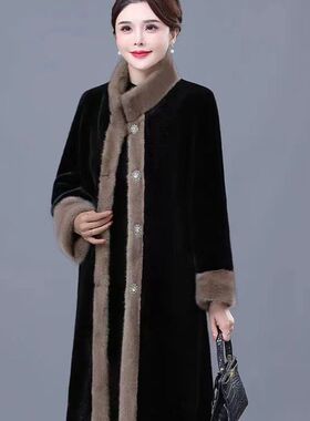 25秋冬中长款大码妈妈女装仿貂毛女装洋气立领水貂时尚高端外套