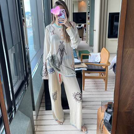 【MIMIHADID】Jennie同款美利奴长袖上衣针织印花秋冬内搭女