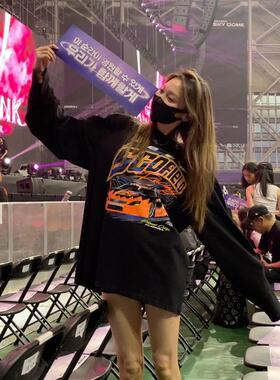 【MIMIHADID】 黑色套头卫衣长袖上衣美式涂鸦小汽车印花宽松