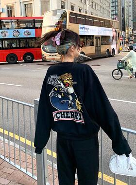 【MIMIHADID】黑色卫衣卡通印花加绒加厚