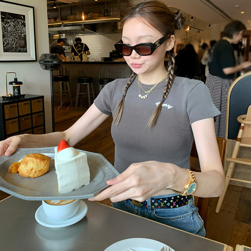 【MIMIHADID】短款华夫格短袖T恤印花纯棉漂亮时尚夏季女