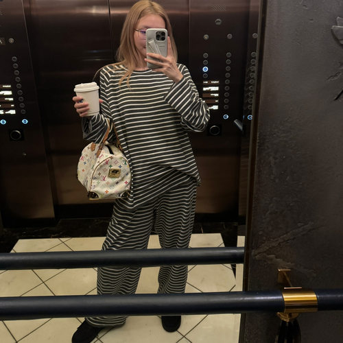 【MIMIHADID】新款秋冬条纹长袖卫衣长裤宽松休闲圆领百搭套装女