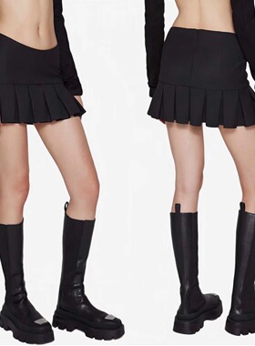 【MIMIHADID】羊毛百褶裙短裙休闲黑色压褶高腰纯欲风