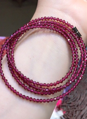 天然水晶  石榴石  切面四圈手链