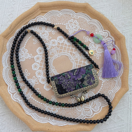 新中式迷你斜挎珠链流苏小包口红包耳机包零钱包小废包放不下手机