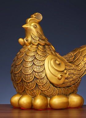 铜鸡摆件全黄铜装饰品