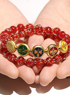 五路财神手串手链女高级感夜光香灰琉璃多宝佛珠寺庙文创饰品