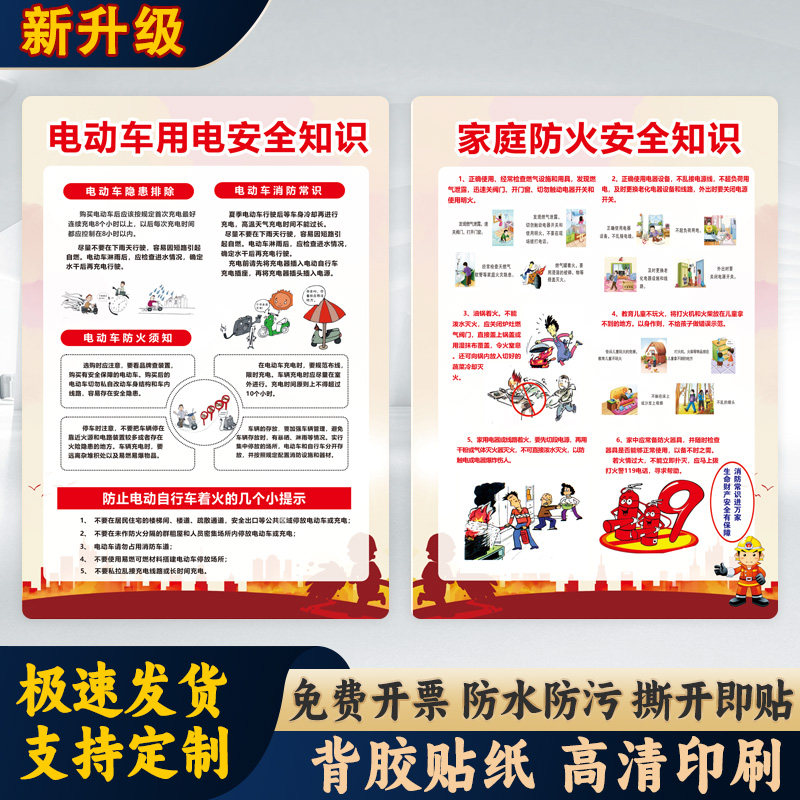 电动车消防安全宣传海报车库充电桩警示贴PP背胶贴纸禁止警示牌