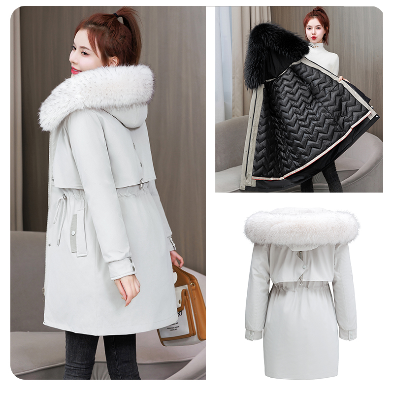 新型波浪内胆可拆派克棉服女加厚