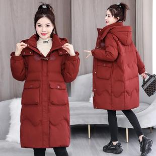高級(jí)感牛角扣羽絨棉服女新款 外套女中長(zhǎng)款 韓版 過(guò)膝棉衣棉襖子 冬季